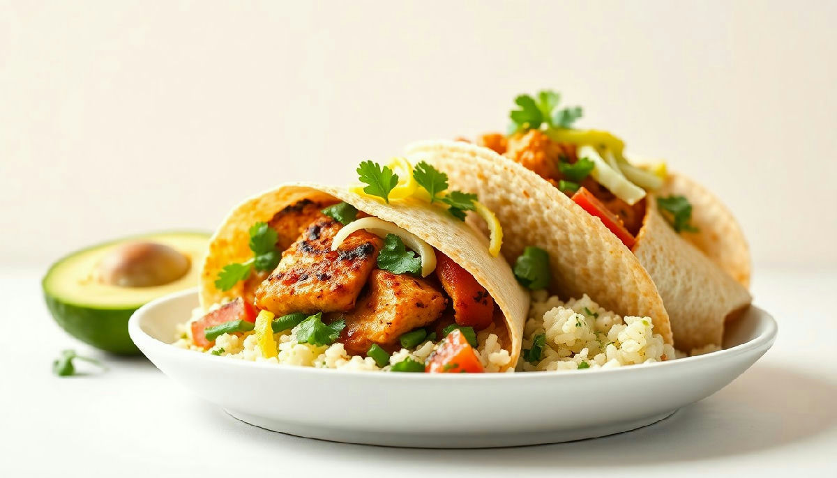 Grilled Chicken Fajita Wrap with Avocado Slaw and Cilantro Lime Rice